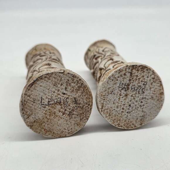 Vintage Signed Carved Ceramic Bud Vase Pressed Flower Design 4.5" Glazed Top - Picture 8 of 8